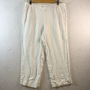 J Jill Womens 100% Linen Crop Pants 32" Waist White Beachy Coastal Travel Resort